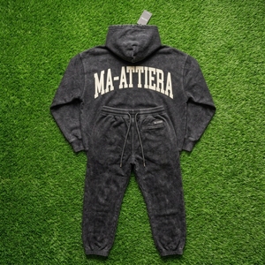 Custom Men Black Washed Hoodie <b>Jogger</b> Set Cotton Fleece <b>Oversized</b> Streetwear Tracksuit OEM Wholesale - Product Image 6