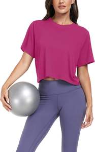 Femmes UPF50 + Crop Tops Coupe ample Respirant Yoga T-shirts pour courir Sports Athlétique Workout Blouses et chemises - Product Image 4