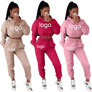 Women's Two-Piece Eco-Friendly Solid Hood Sweatpants Drawstring Closure Quick Dry Breathable 100% Cotton <b>Tracksuit</b> for Winter - Product Image 1