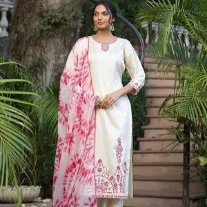 India Pakistan pakaian penuh dijahit desain bordir kerja wanita setelan Kurti celana Set dari Ecoad