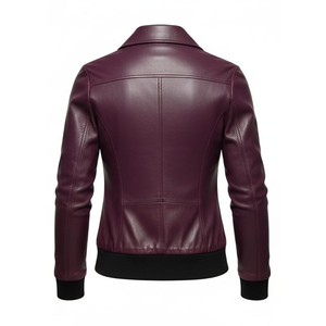 Veste de moto en cuir de vache imprimé imperméable classique pour femmes, coupe ajustée - Product Image 3