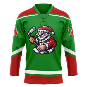 Maillot de hockey réversible brodé 3D du Père Noël de Noël personnalisable Service OEM disponible avec col en dentelle - Product Image 2