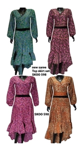 Conjunto de Top y falda indio, conjunto de vestido tradicional de seda y saree - Product Image 3