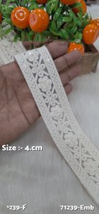Custom made embroidered laces in <b>white</b> colour floral designed with exquisite border design for bridal dresses in 1.5 inch width. - Product Image 2