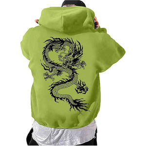 เสื้อมีฮู้ดพิมพ์ลายมังกรยูนิเซ็กส์เสื้อฮิปฮอปแขนสั้นโอเวอร์ไซส์เสื้อสเวตเชิ้ตลำลองสตรีทแวร์ทรงหลวมมีฮู้ดกราฟิก - Product Image 1