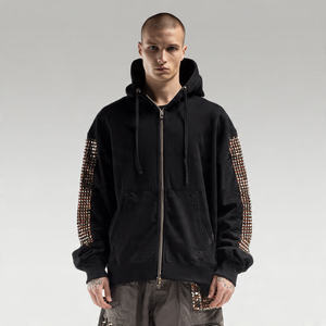 Men Winter Dual Zip Up Hoodie Thick Rhinestone Fleece Oversized Baggy Fit Drop Shoulder Hooded Top winter hoodie men oversized - Product Image 1