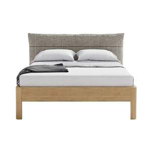 Mid-Century Modern Bed Frame Plataforma de madera de teca con cabecero tapizado - Product Image 3