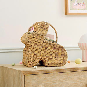 Whimsical Woodland Rabbit <b>Gift</b> Basket, Hand-woven Water Hyacinth Animal Organizer for Easter & <b>Baby</b> Showers - Product Image 2