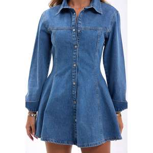 7487 Vestido Camisero de Mezclilla Azul de Estilo Simple - Product Image 3