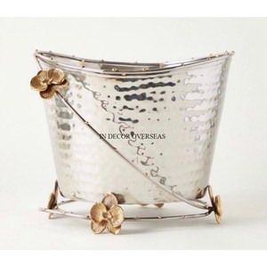 Silver Finishing Shiny Mirror Polished Hammered Texture Heavy Duty Metal Home & Hotel <b>Table</b> Centerpiece Flowers Design Bowl - Product Image 1