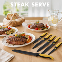Couteau de Chef Utilitaire à Manche en Plastique Bicolore pour Barbecue et Cuisine, Lot de 6 Couteaux de Cuisine avec Lame Revêtue Noire