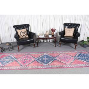 Large Area Bohemian Patchwork <b>Rug</b> 3.2 X 11.3ft Pink Blue Turkish Wool with Latex Backing for Living Room or <b>Bedroom</b> - Product Image 2