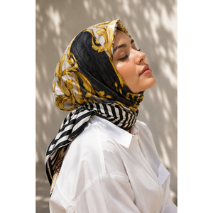 Écharpe en satin gris de créateur, motif personnalisé, longue, en polyester, impression numérique, logo personnalisé, série été, foulards en soie patchwork - Product Image 1