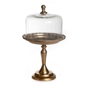 Designer Golden <b>Cake</b> Stand with <b>Glass</b> <b>Dome</b> Elegant <b>Cake</b> Pastry Tray for Enhancing Party Decor - Product Image 4