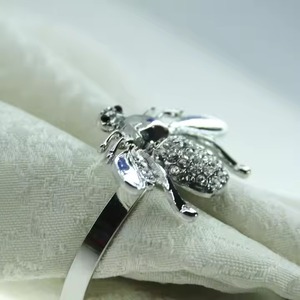 Stylish <b>Silver</b> Bee <b>Napkin</b> Ring Holder with Crystal Sparkle for Formal Table Decor Wedding Events Hotel Dining Accent - Product Image 5