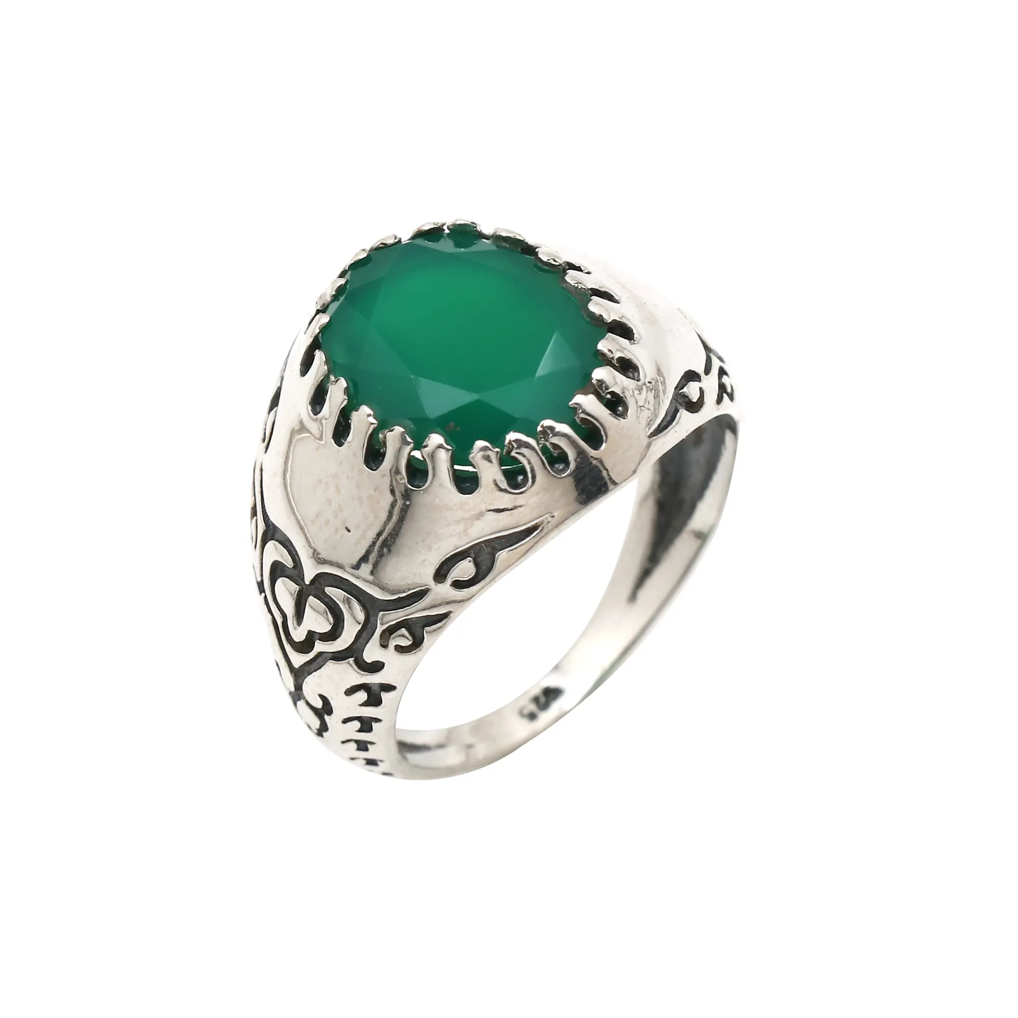Produto mais vendido em 2023 mens anel de prata esterlina 925 oxidado anel de ônix verde