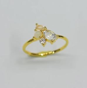 Anillo de compromiso S925 chapado en oro de 14 quilates con Envío listo al por mayor personalizable Topacio blanco natural cuarzo rosa para regalo de boda de mujer - Product Image 1