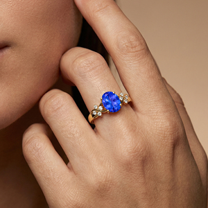 แหวนพลอย tanzanite ทรงรีทำจากธรรมชาติสีทองคำบริสุทธิ์14k ประดับด้วยเพชรที่ผ่านการรับรอง IGI ของแท้แหวนหรูหรา - Product Image 2