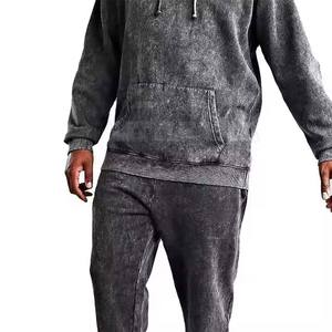 Custom Acid Wash Zip up Sudadera con capucha y Jogger Conjunto de 2 piezas Hombres 100% Algodón Chándal Sudaderas con capucha y pantalones acampanados Conjunto Unisex - Product Image 3