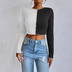 Offre Spéciale automne à manches longues couleur unie femmes t-shirts sport entraînement Style O cou t-shirts pour femmes coton T-Shirts - Product Image 2