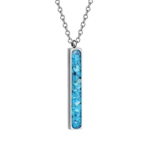 New Design Genuine Gemstone Choker Necklace Stainless Steel Crystal Chip Tumble Stone Bar Turquoise Necklace