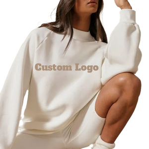 Haute qualité vêtements quotidiens pour femmes polaire Logo personnalisé couleur unie col montant pull surdimensionné sweat-shirt lourd - Product Image 6