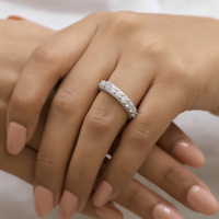 Cincin Kawin Eternity Art Deco Berlian Buatan Laboratorium 3MM Bersertifikat GRA, Cincin Ulang Tahun Tiga Sisi Pave Stackable Berlapis Emas