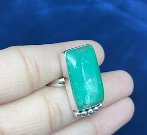 Anillo de mujer de Plata de Ley 925 con piedra preciosa de crisoprasa Natural, joyería hecha a mano con diamantes - Product Image 2