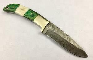Ca/l B/e Skinner Knife Damascus Steel Blade Green Dollar <b>Sheet</b> <b>Brass</b> MH.61 Stainless Industrial Custom OEM Wood Hunting Knives - Product Image 4