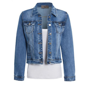Chaqueta vaquera recortada para mujer, chaqueta vaquera recortada para mujer, chaqueta vaquera azul de manga larga con 2 bolsillos delanteros, Chaquetas vaqueras con diseño de servicio OEM - Product Image 6