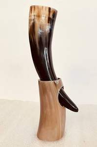 Viking Best Quality Buffalo/Ox <b>Drinking</b> Horn Polished Natural Brass Rim with Horn <b>Stand</b> Polished Molding for Mugs BY HF CRAFTS - Product Image 4