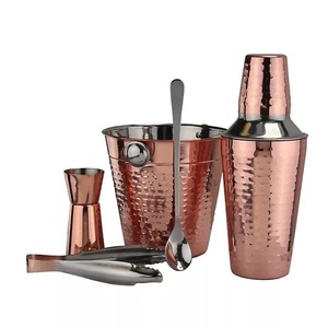 Juego de Coctelera Profesional de Acero Inoxidable y Cobre Martillado, Coctelera Cobbler con Jigger para Bartender - Product Image 4
