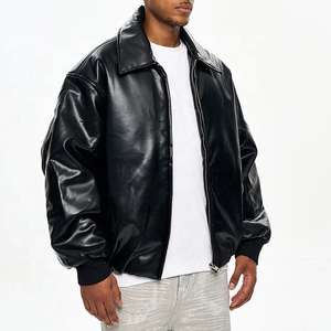 Venta al por mayor Otoño Invierno Moda Hombres Chaquetas de cuero Color sólido Cremallera Cuero Casual PU Chaqueta para hombres - Product Image 5