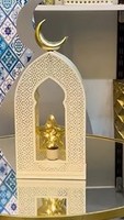 Lanterne en métal islamique élégante spéciale Ramadan avec lune croissante et étoile, lumière chaude, décoration décorative pour la maison, cadeau pour le Ramadan et l'Aïd