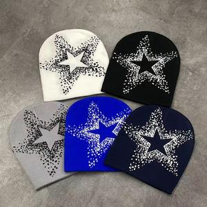 Bajo MOQ Beanie Fabricante All Over Print Cuffless Beanie Acryliy Sombreros de punto Y2K Street Hip-hop Fashion Skull Cap con logotipo - Product Image 4