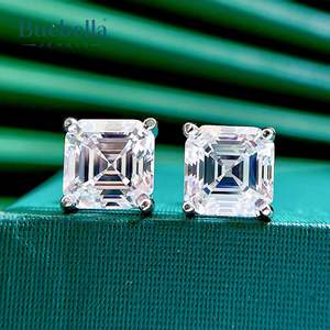 Venta caliente de los hombres de Plata de Ley 925 14K oro blanco Asscher diamante corte Stud pendientes estilo Hip Hop - Product Image 3