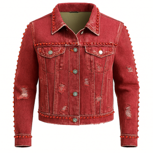 Chaqueta Vaquera Gótica Informal para Mujer, Estampado 3D, Pedrería, Leopardo, Estrellas, Lavada, Vintage, con Botones, Diamantes y Bolsillos - Product Image 1