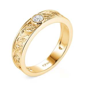 Bague de mariage solitaire ronde en or pour homme Jeulia avec gravure de feuille et perle d'eau de mer - Product Image 2