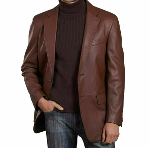 High Quality 100% Genuine Leather British Style Casual <b>Slim</b> <b>Fit</b> <b>Blazer</b> for <b>Men</b> Breathable Lining Pockets Winter Business Jacket - Product Image 2