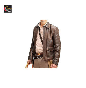 Chaqueta de Cuero Marrón Estilo Bomber para Invierno, Cuero Vacuno Genuino, Logotipo Frontal Desgastado, Producción al por Mayor - Product Image 3