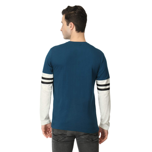 เสื้อยืดลายทางผ้าคอตตอน100% สำหรับผู้ชาย,เสื้อยืดคอกลมแขนยาวเข้ารูปสีแบบกำหนดเอง - Product Image 2