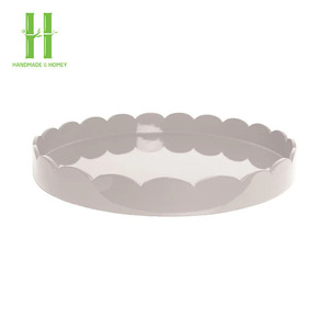 Vendeur vedette, plateau OEM de haute qualité, finition laquée mate brillante, bord festonné bleu marine, plateau de service en laque festonnée OEM, plateaux alimentaires - Product Image 4