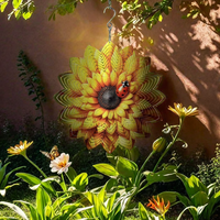Tournesol Coccinelle Éolienne en Acier Inoxydable Premium, Design Art Déco Imprimé UV, Couleur Personnalisée, Ornement Étanche