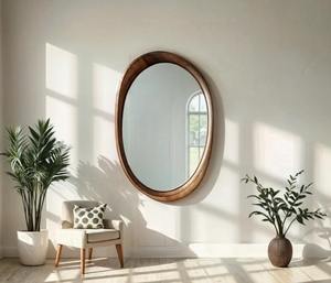 Luxury Walnut Wooden Frame Handmade Asymmetrical Art Deco <b>Mirror</b> Full Length Wall Decor at Best Price - Product Image 2