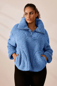 Chaqueta de Sherpa Peluda a la Moda para Mujer, Cierre Completo, Cuello Camisero, Material de Poliéster Transpirable con Bolsillos, OEM, MOQ Bajo - Product Image 3