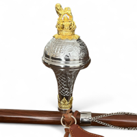 LION CROWN Head Hand Engraved Stainless Steel & Brass Drum Major Ceremonial Mace Stick 60" Lengths Soft Carry Bag Geoffrey