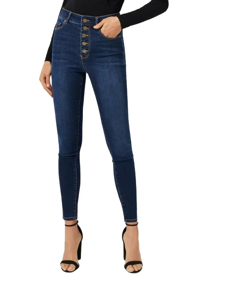 2019 en vrac en gros femmes Vintage Denim jean paillettes déchiré brodé col haut maigre Style droit grande taille