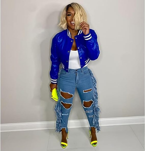 Haute Qualité Femmes Crop Letterman Vestes Manches Longues Manteaux Patchwork Bomber Baseball Veste pour Femmes Taux De Gros OEM - Product Image 3