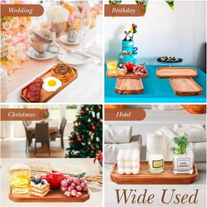 Plateau de service en bois d'acacia 12 pièces pour décor Plateau de service rustique Plateau de charcuterie rectangulaire Assiette à fromage - Product Image 6