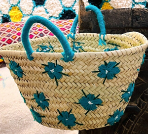 ตะกร้าปาล์มดอกไม้สีฟ้า, กระเป๋าชายหาดธรรมชาติ, ตะกร้าโมร็อกโก - Product Image 2